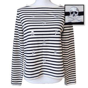 Betsey Johnson Black and White Striped Long Sleeve Tee